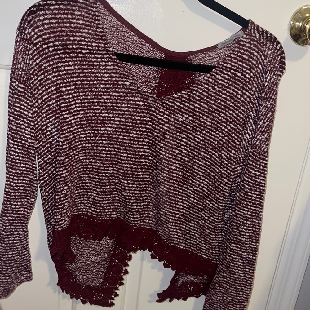 Red And White Open Back Sweater